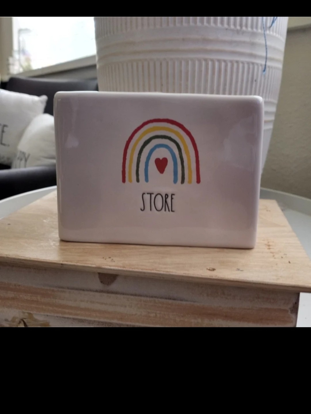 Rae Dunn White Ceramic Desk Organizer with Rainbow Heart Design